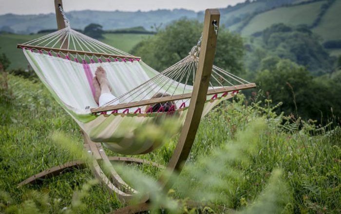 Hammock overlooking valley and Exmoor countryside at Longlands Devon
