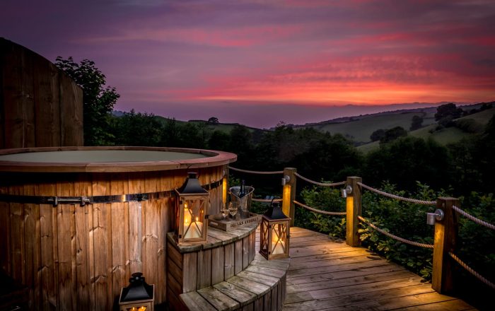Hot tub with sunset views over the Exmoor national park