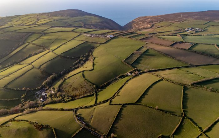 Aerial view of North Devon countryside near Exmoor and the coast