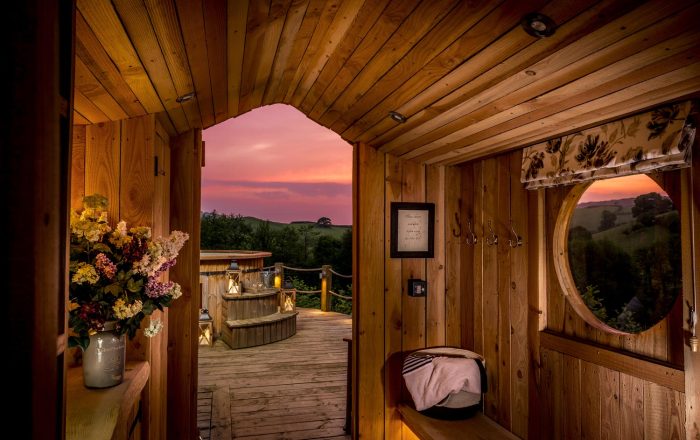 Private changing room leading to the hot tub at Longlands Devon