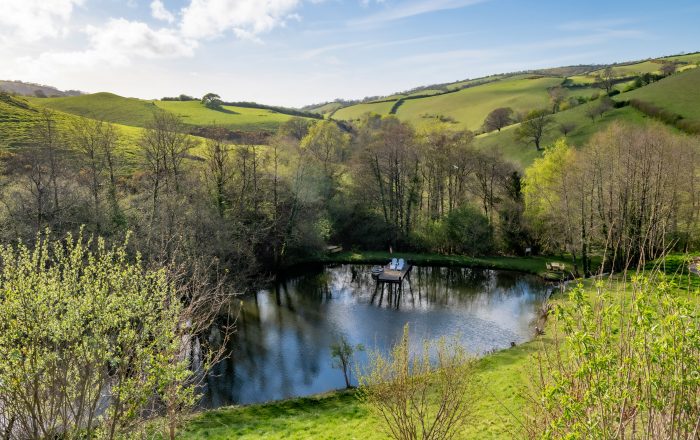 Private lake at Longlands Devon for wild swimming, rowing and paddleboarding
